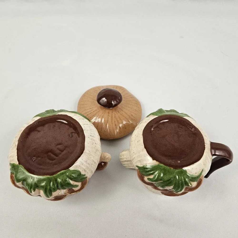 Arnel's Sugar & Creamer Set 3D Mushroom Ceramic 1970's Vintage MCM Kitschy Retro